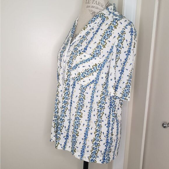 Antique 30s Silk Chiffon Floral Buttoup Short Sleeve Blouse - Picture 2 of 9